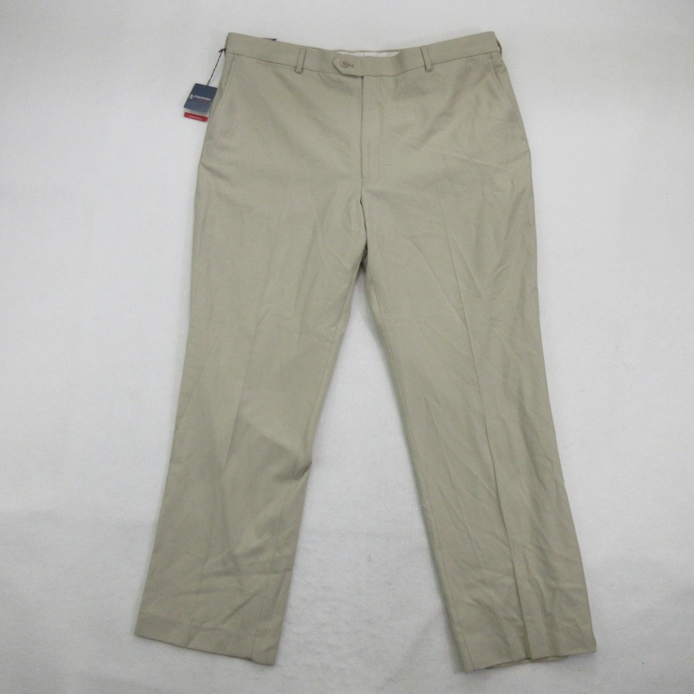 Stafford Men's Dress Pants 42x32 Classic Fit Flat Front Micro Twill Stone New